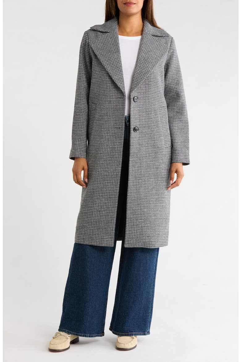 Houndstooth Lightweight Wool Blend Coat, Alternate, color, BLK/ WHITE