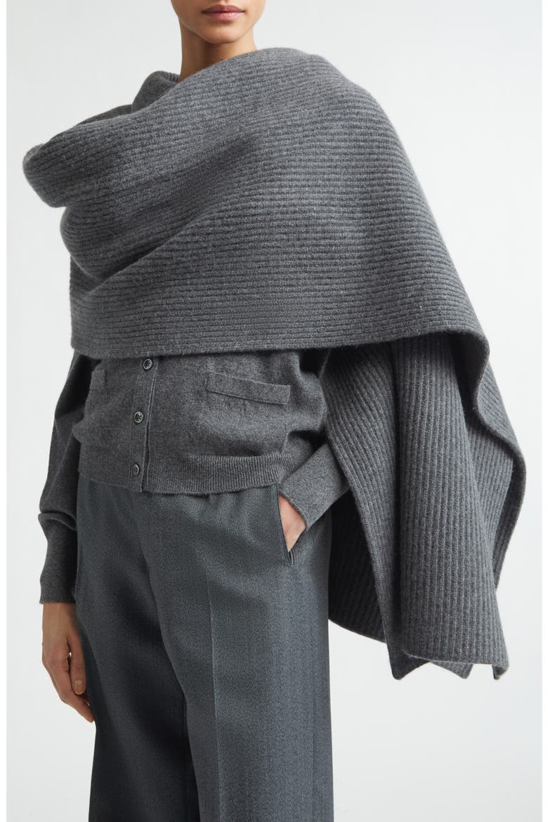 Wool Rib Scarf with Collar Detail, Alternate, color, DARK GREY