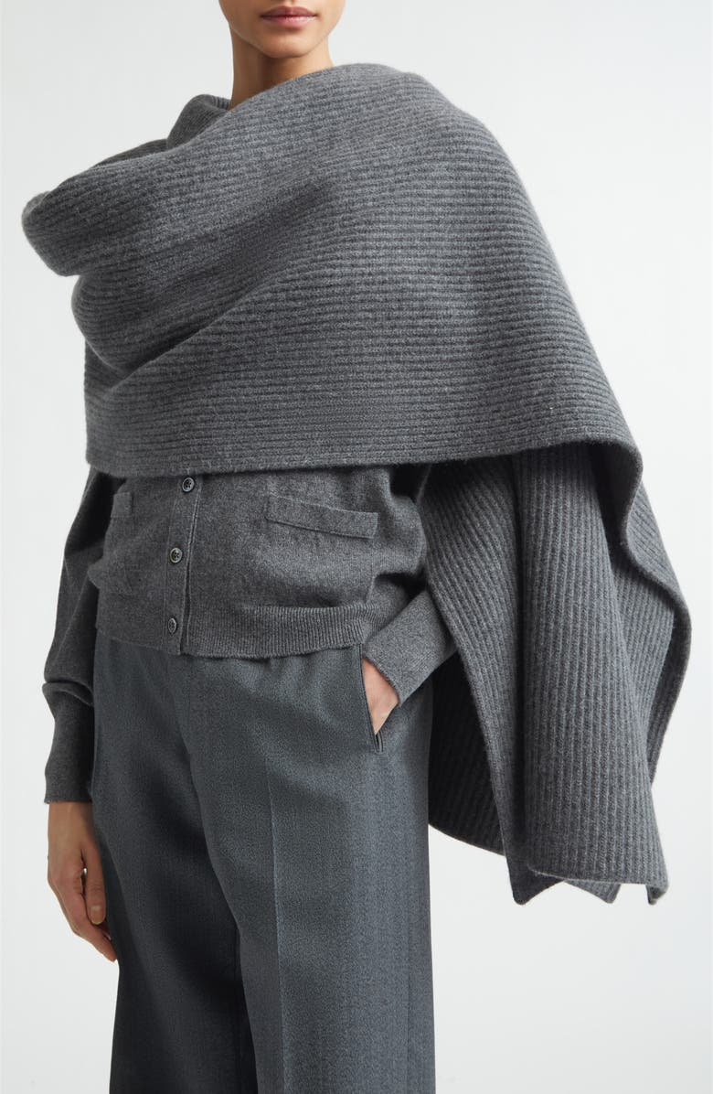 Maison Margiela Wool Rib Scarf with Collar Detail, Alternate, color, Dark Grey