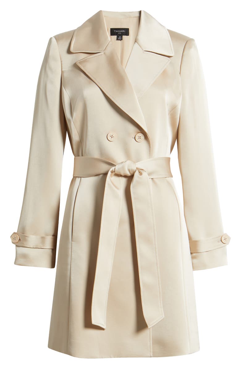 Tahari ASL Satin Trench Coat, Alternate, color, Sand
