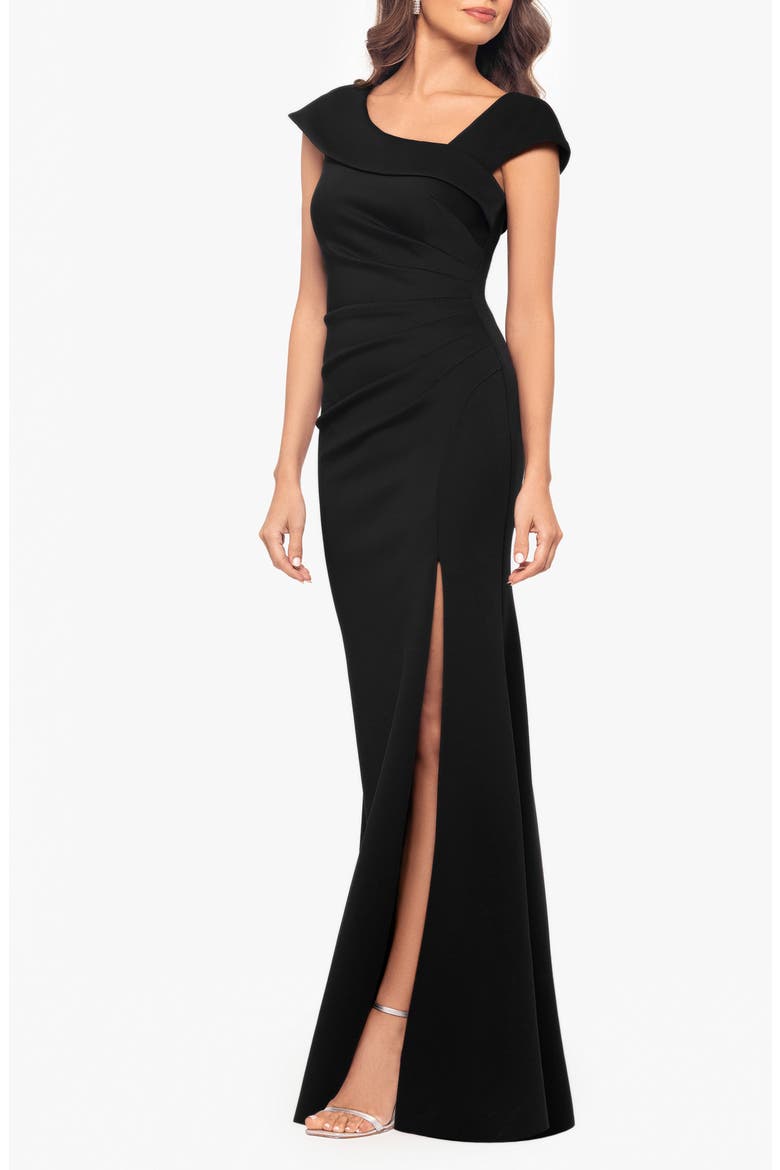 Asymmetric Neck Scuba Knit Trumpet Gown, Alternate, color, BLACK