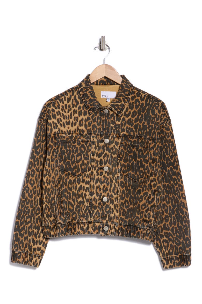 Leopard Print Oversize Trucker Jacket, Alternate, color, DARK TAN