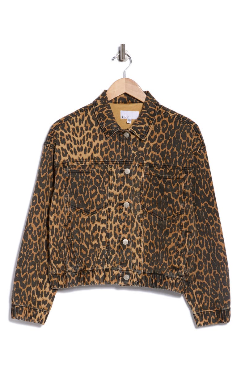 DR2 by Daniel Rainn Leopard Print Oversize Trucker Jacket, Alternate, color, Dark Tan