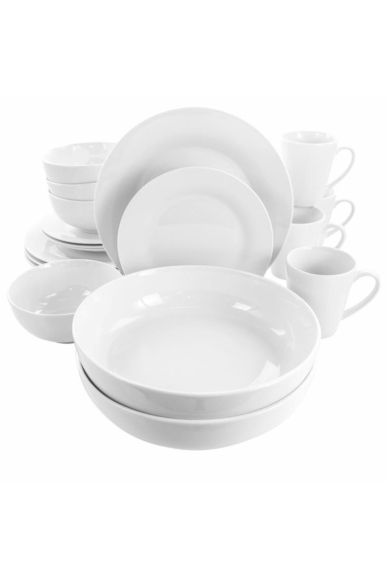 Carey 18 Piece Round Porcelain Dinnerware Set, Main, color, White