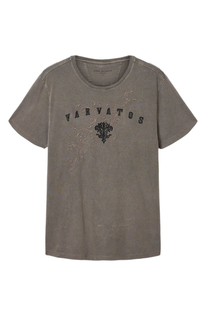 John Varvatos Embroidered Monogram Organic Cotton T-Shirt, Alternate, color, Flagstone Grey