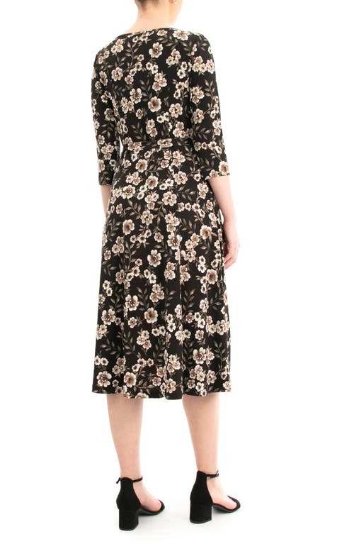 Nina Leonard Boat Neck Midi Dress In Brown/white