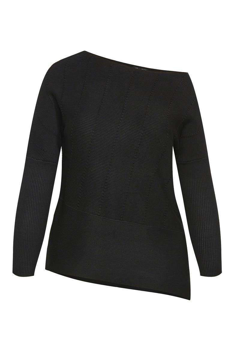 Lean In One-Shoulder Rib Sweater, Alternate, color, BLACK