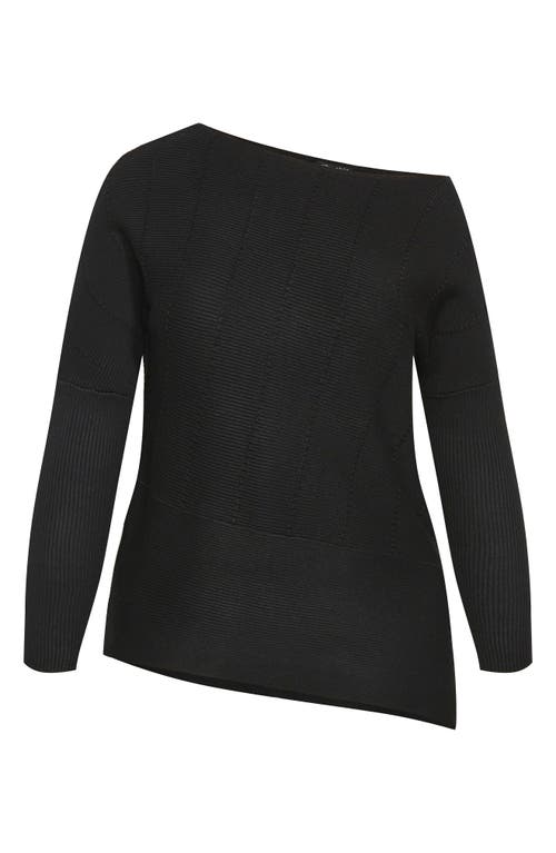 City Chic Lean In One-shoulder Rib Sweater In Black