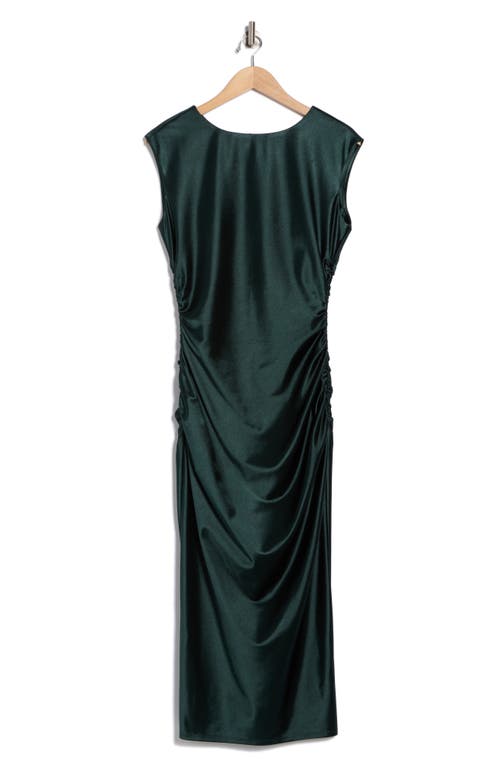 Chelsea28 Ruched Cap Sleeve Satin Midi Dress In Green