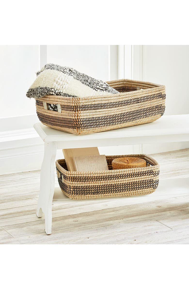 tag Set of 2 Seagrass Stripe Decorative Baskets for Storage, Alternate, color, Black
