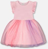 Deux par Deux Short Flutter Sleeve Bi-Material Mesh Dress