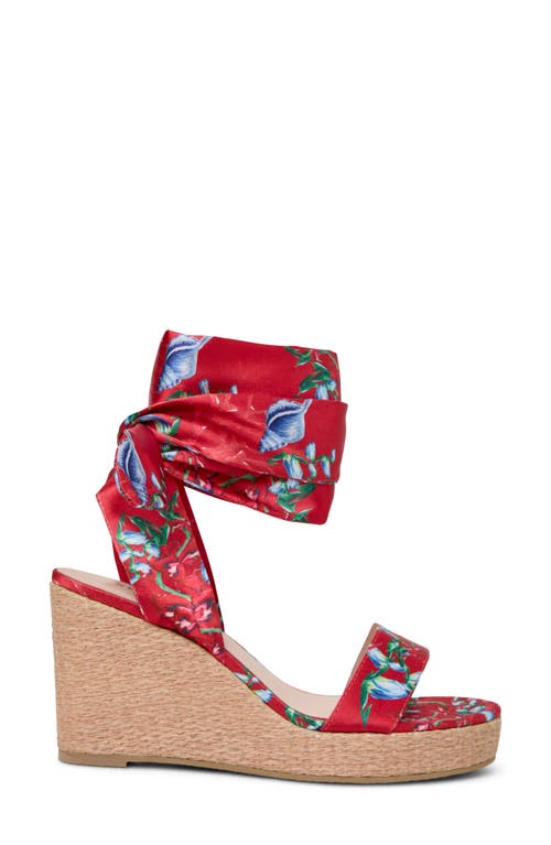 Jack Rogers Deirdre Ankle Wrap Wedge Sandal In Fire Red Multi