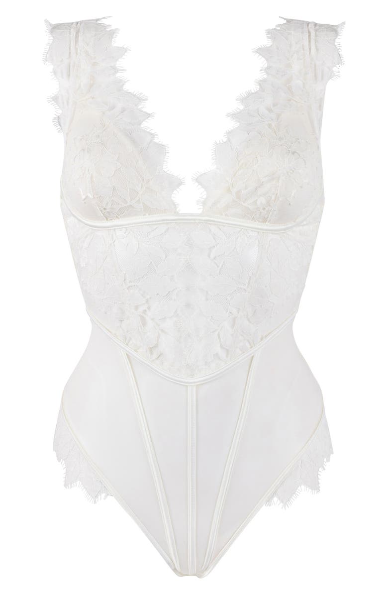 Hunkemöller Grace Lace & Mesh Bodysuit, Alternate, color, Snow White