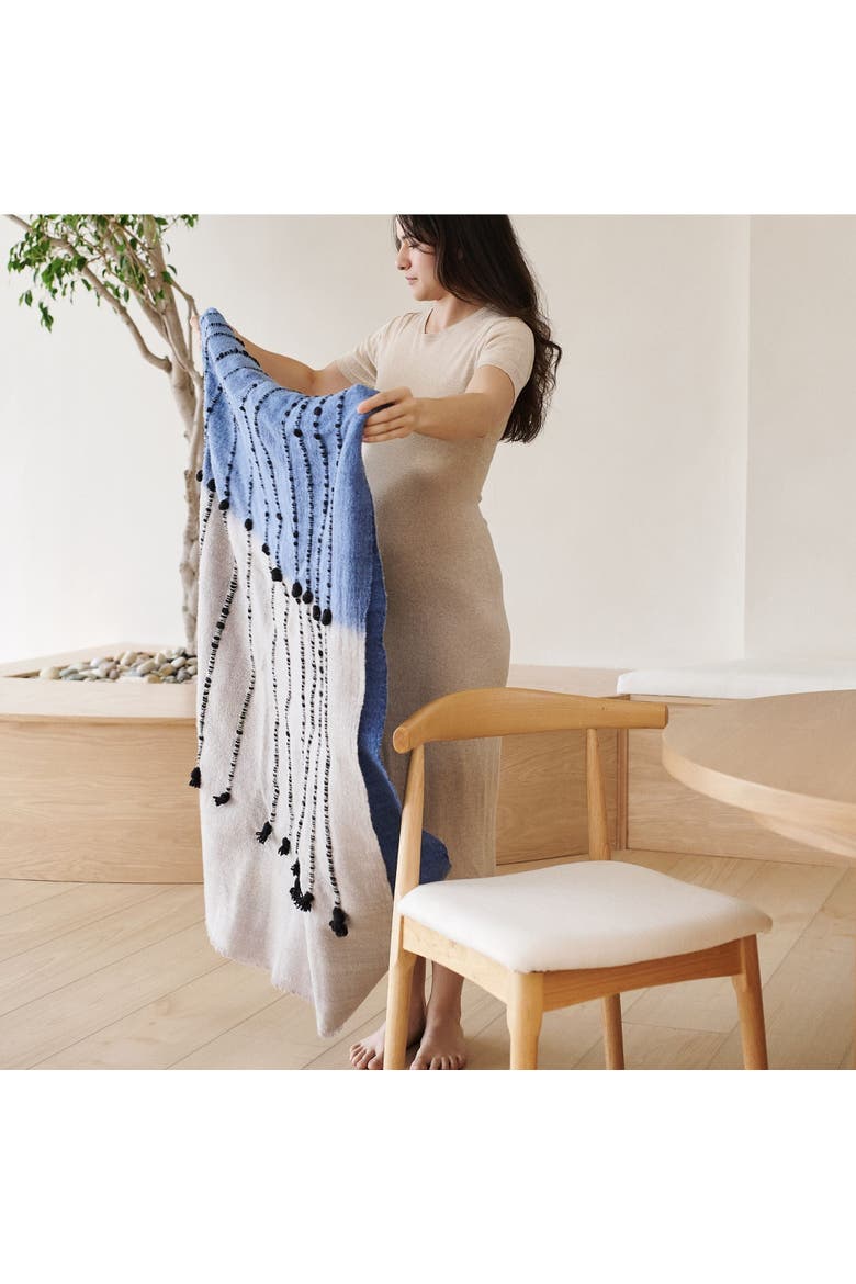 Mari Serene Blue Gray Calming Hues Hand Woven Hand Knotted Textured Merino Throw, Alternate, color, Blue/Gray