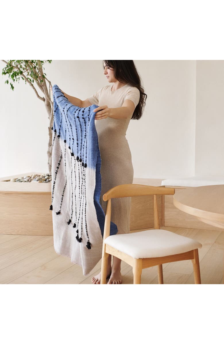 Studio Variously Mari Serene Blue Gray Calming Hues Hand Woven Hand Knotted Textured Merino Throw, Alternate, color, Blue/Gray