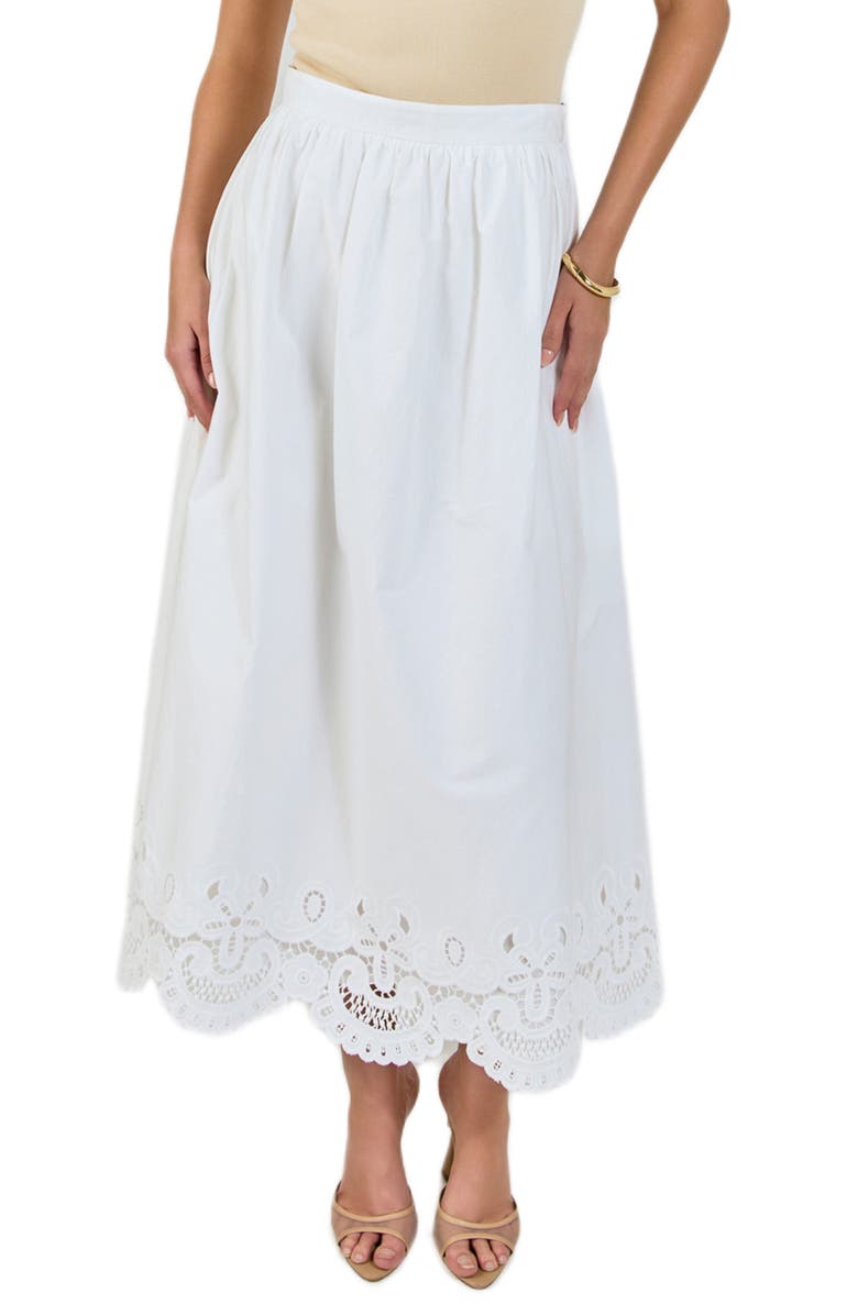 Endless Rose Embroidered Hem Cotton Skirt, Main, color, White