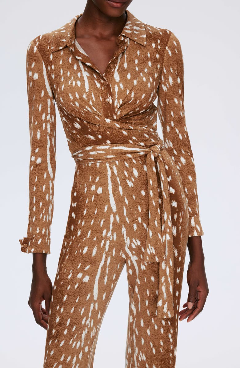 DVF Michele Fawn Print Long Sleeve Jumpsuit, Alternate, color, 