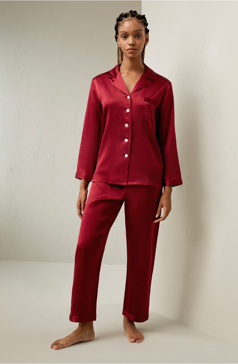 Lilysilk Full Length Silk Pajamas Set, Alternate, color, Claret