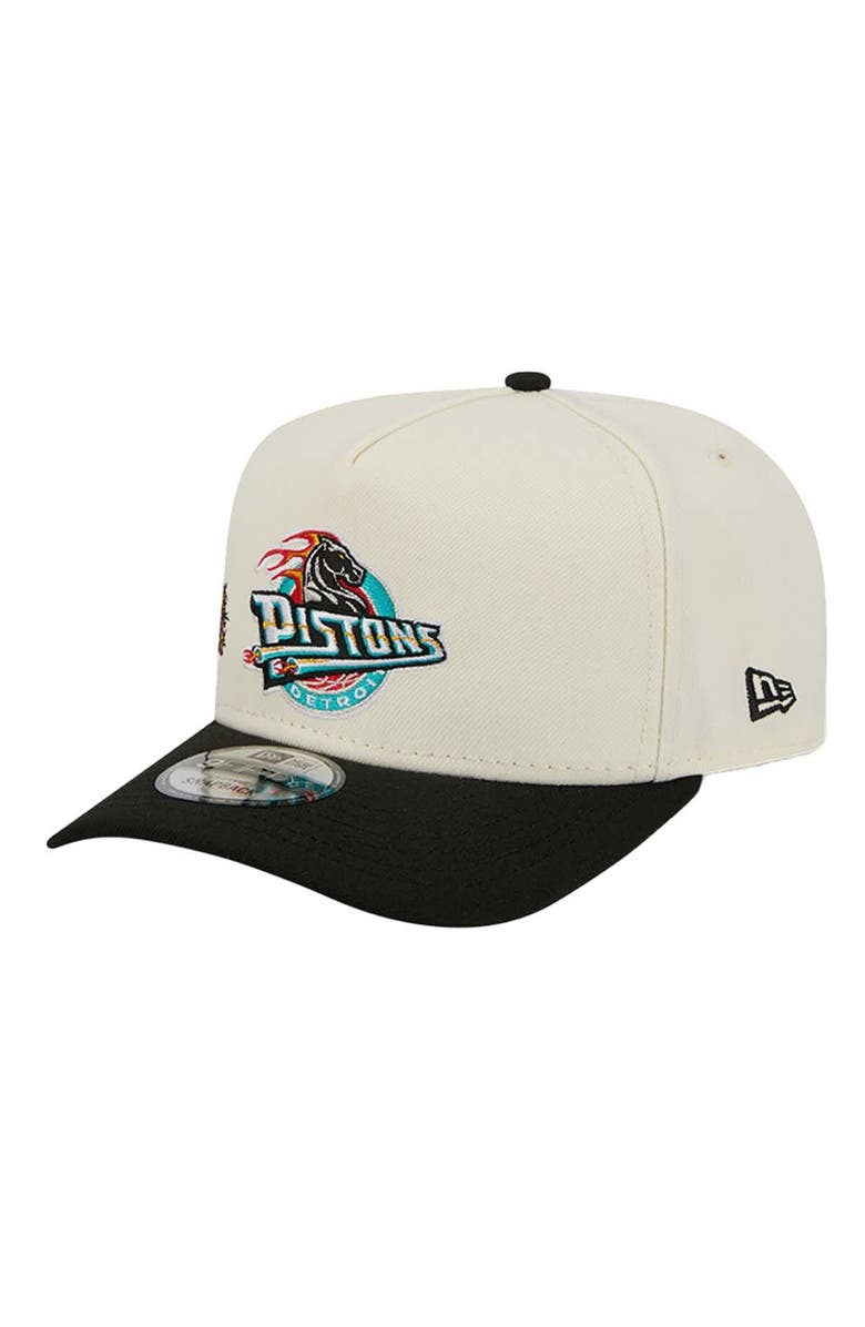 New Era Men's New Era  Cream Detroit Pistons Illustrated Mascot 2-Toned Pre-Curved A-Frame 9FIFTY Adjustable Hat, Alternate, color, Cream