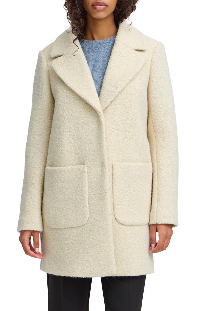 ICHI Bouclé Wool Blend Coat, Main, color, Almond Milk