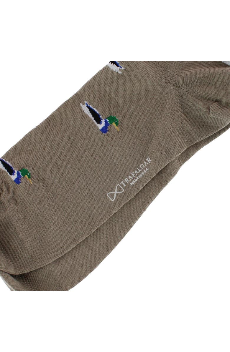Trafalgar Good Fortune Mallard Duck Novelty Over The Calf Pima Cotton Dress Sock, Alternate, color, Taupe