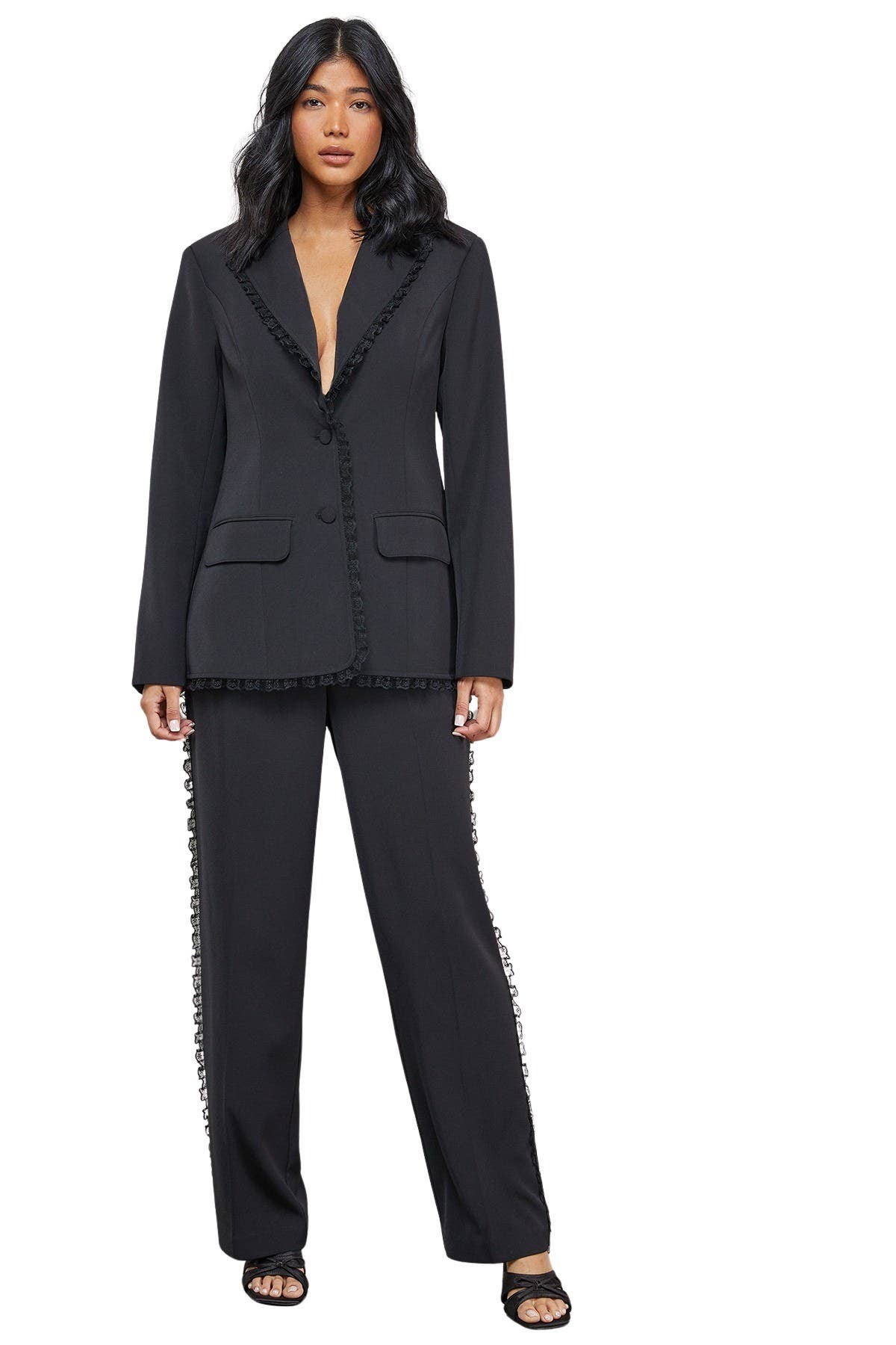 Oversized Lace Frill Trim Blazer - image 2