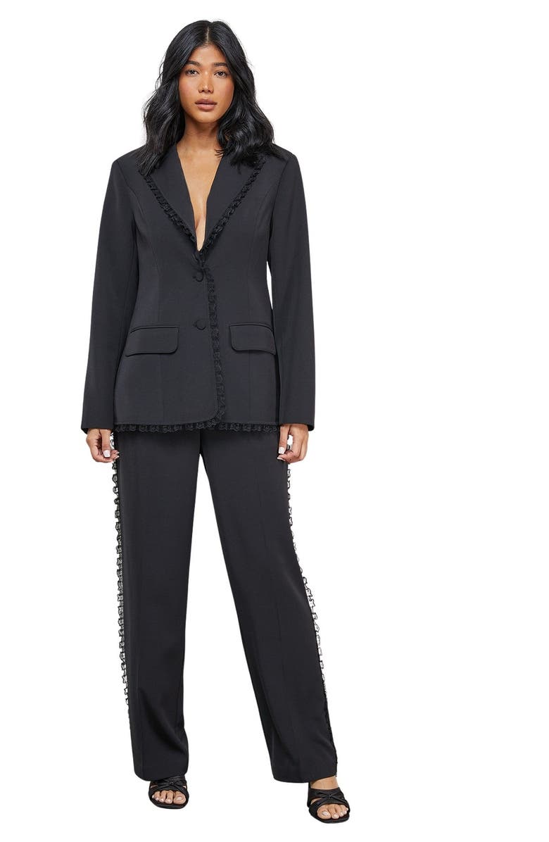 Warehouse Oversized Lace Frill Trim Blazer, Alternate, color, Black