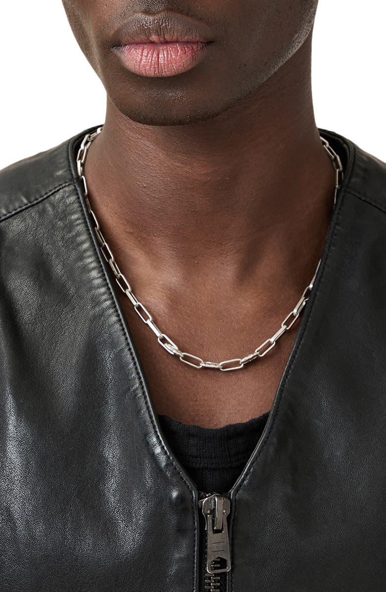 AllSaints Davies Leather Waistcoat, Alternate, color, Black