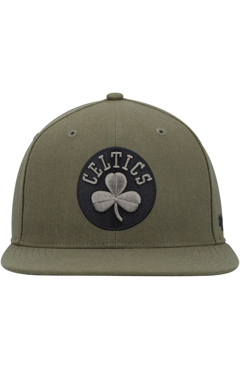 '47 Men's '47 Olive Boston Celtics Ballpark Camo Captain Snapback Hat, Alternate, color,