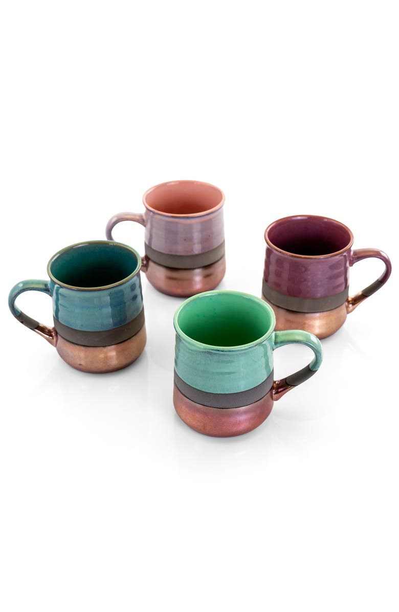 Gibson Home Copper Tonal 4 Piece 18 Ounce Round Stoneware Mug Set, Main, color, Brown