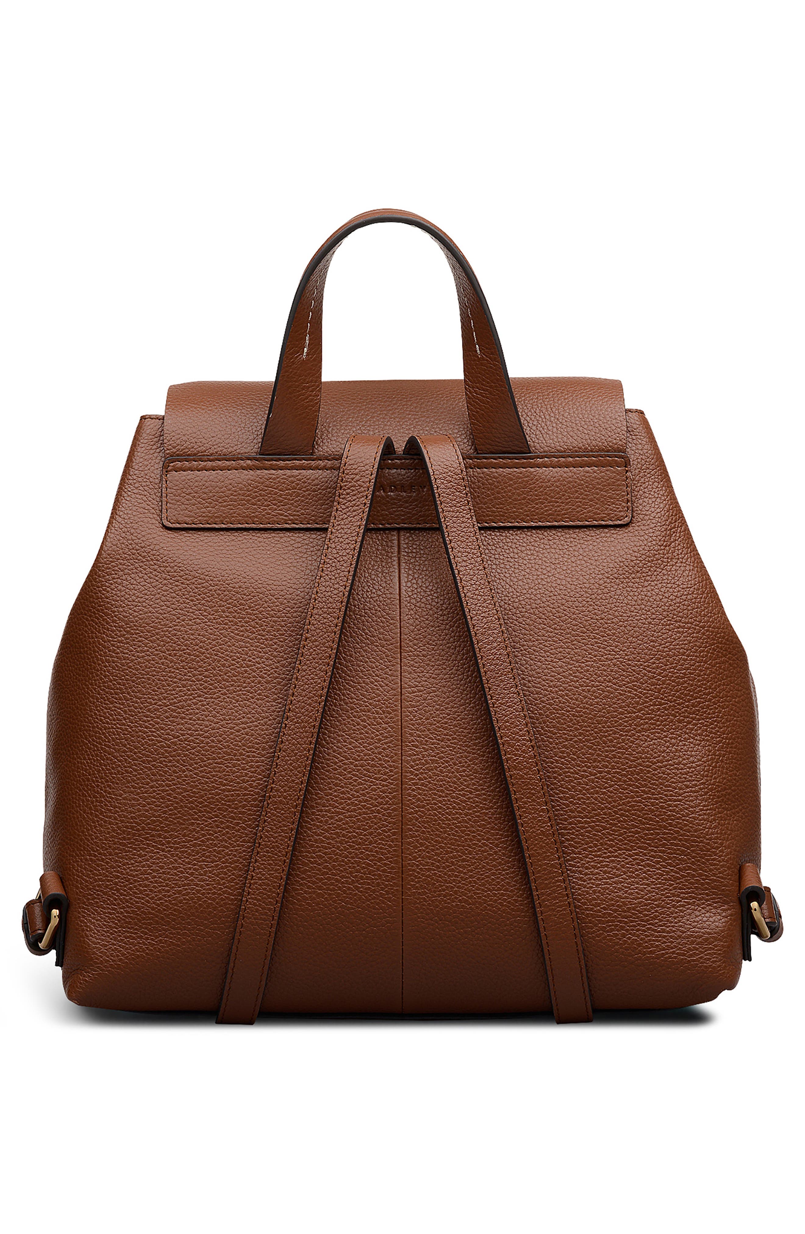 Burton Way Medium Flapover Leather Backpack, Alternate, color, COGNAC
