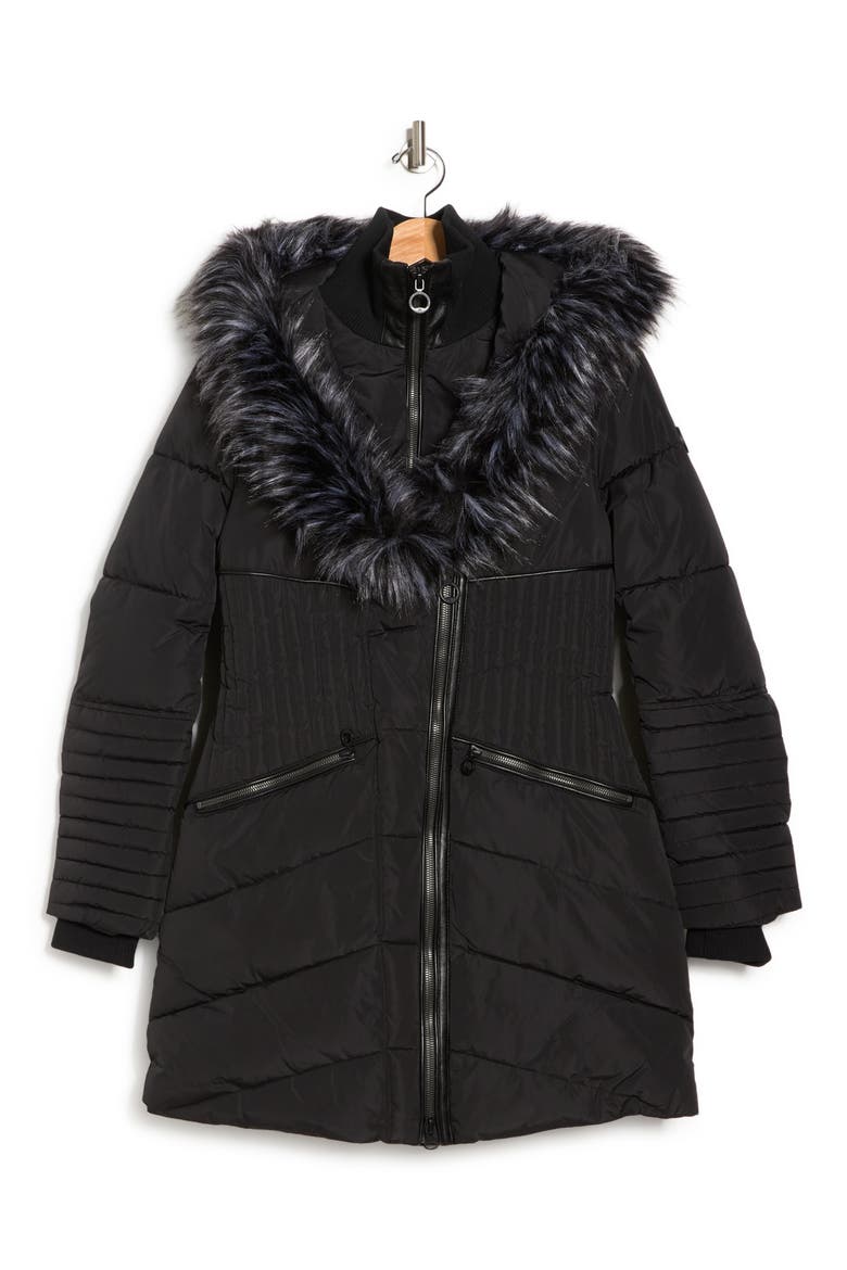 Gigi Vegan Faux Fur Trim Quilted Parka, Alternate, color, BLACK