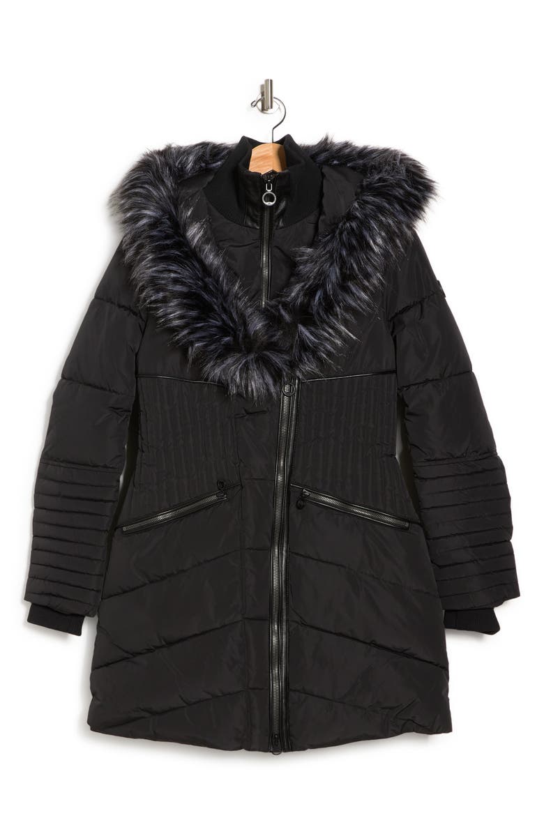 Noize Gigi Vegan Faux Fur Trim Quilted Parka, Alternate, color, Black