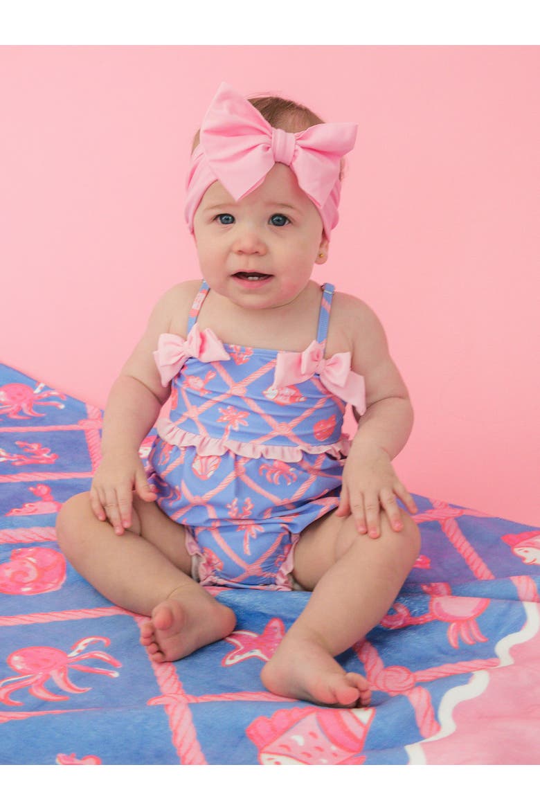 UPF50+ One Piece Bow Bubble Romper Swimsuit, Alternate, color, Tropical Trellis