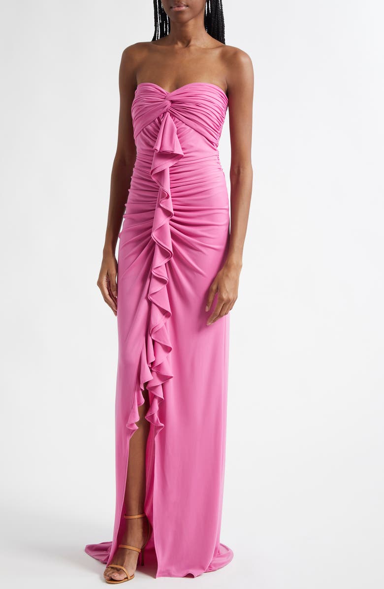 Cinq à Sept Jennette Ruffle Detail Strapless Gown, Alternate, color, 