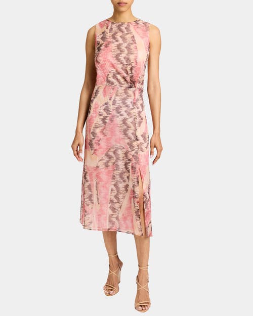 Santorelli Dorothy A-line Sleeveless Dress In Printed Silk Chiffon In Pink
