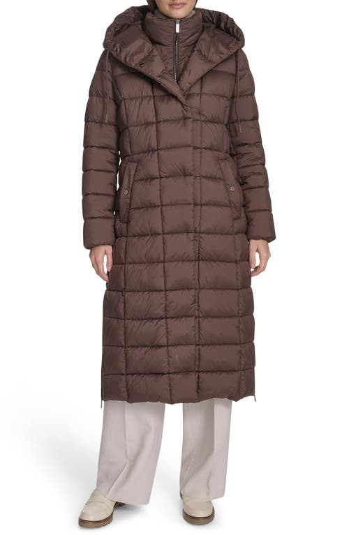 Kenneth Cole New York Water Resistant Stadium Length Quilted Puffer Coat in Mocha 