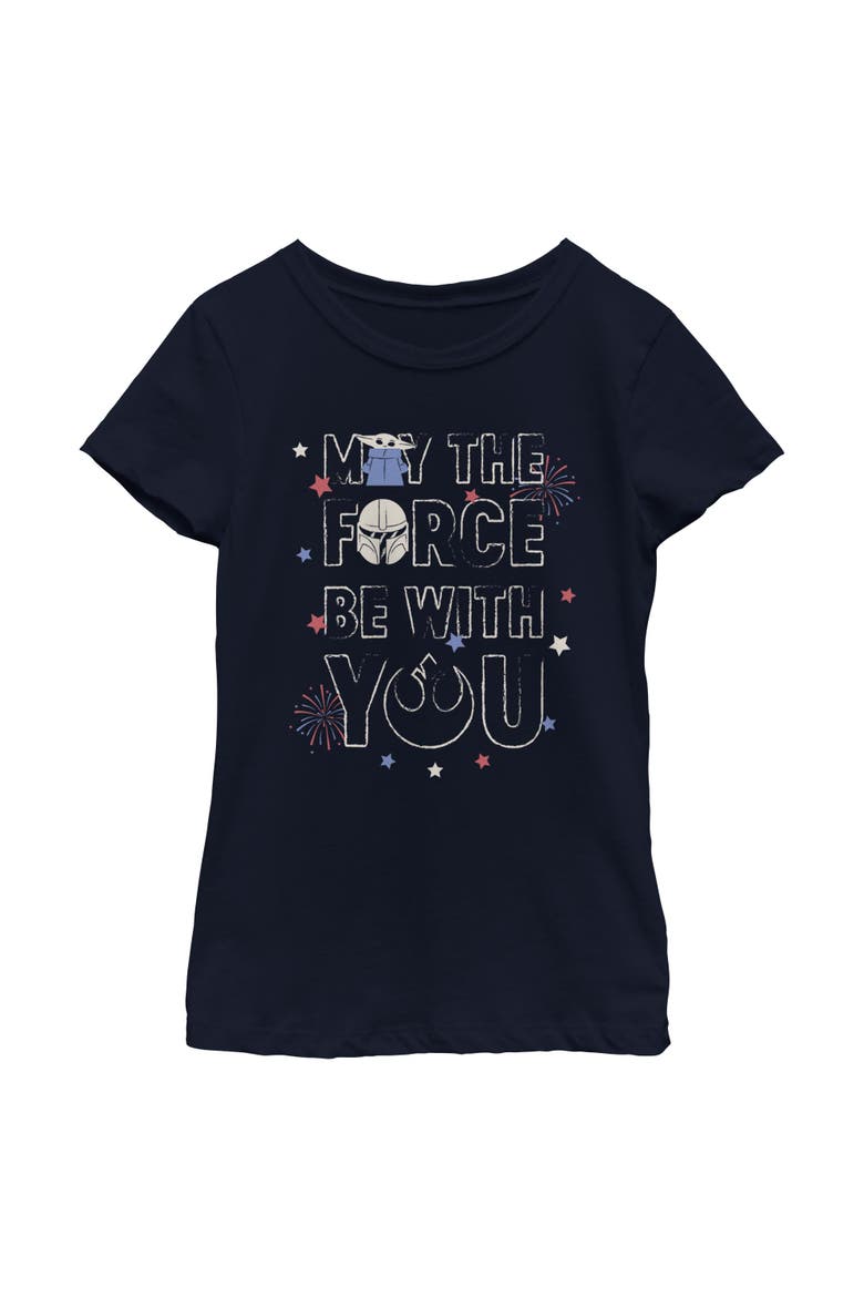 Girl's Star Wars The Mandalorian May The Force And Fireworks  Graphic T-Shirt, Main, color, Navy Blue