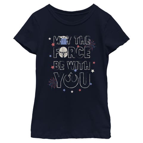 Girl's Star Wars The Mandalorian May The Force And Fireworks  Graphic T-Shirt