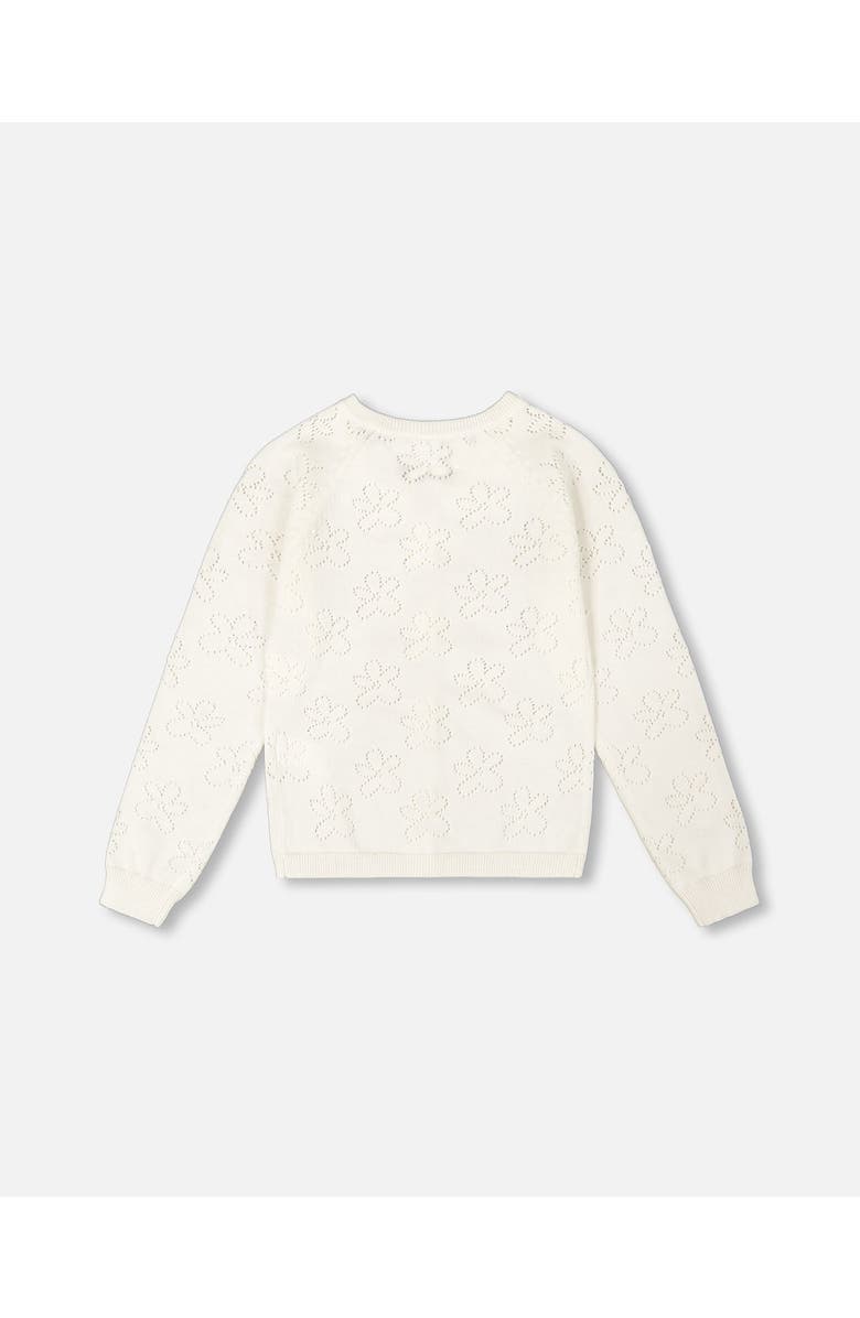 Deux par Deux Little Girl's Pointelle Knit Cardigan Sweater White, Alternate, color,