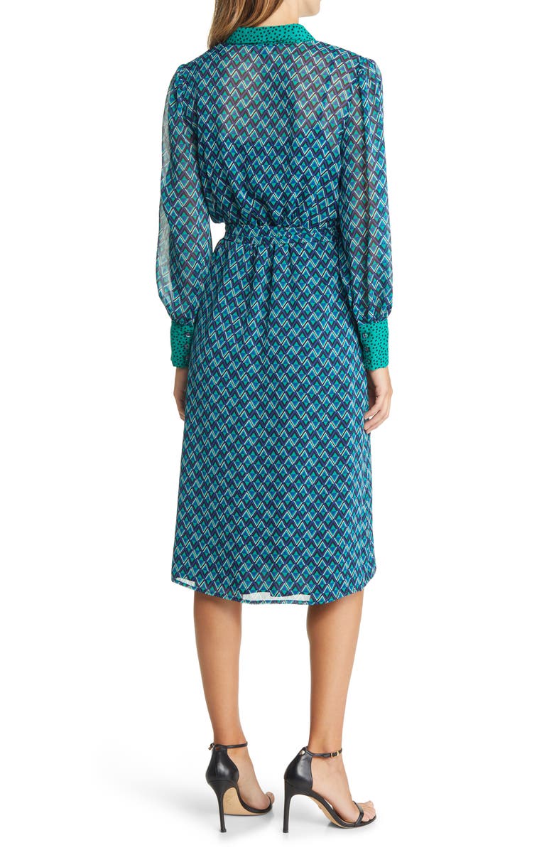 Tahari ASL Twin Print Long Sleeve Midi Shirtdress, Alternate, color,