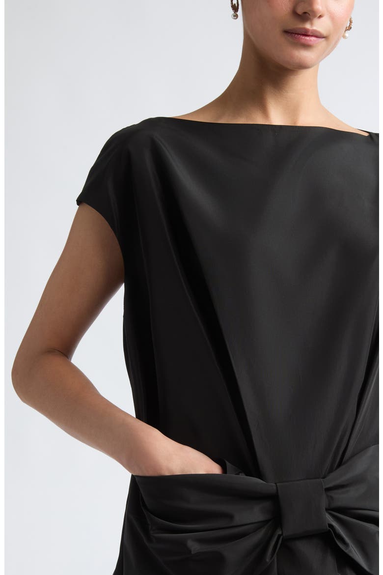 Boxy Bow Detail Satin Top, Alternate, color, BLACK