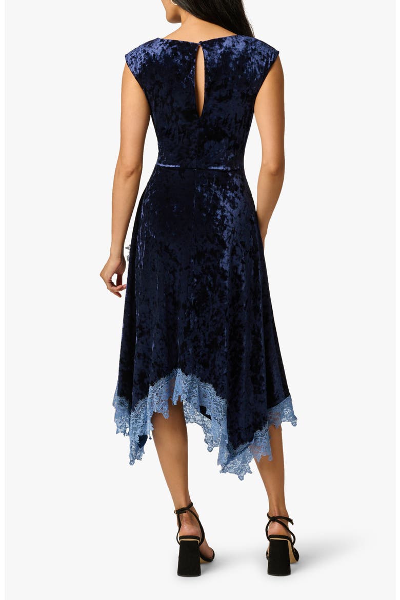 Crushed Velvet & Lace Midi Dress, Alternate, color, NAVY PEONY
