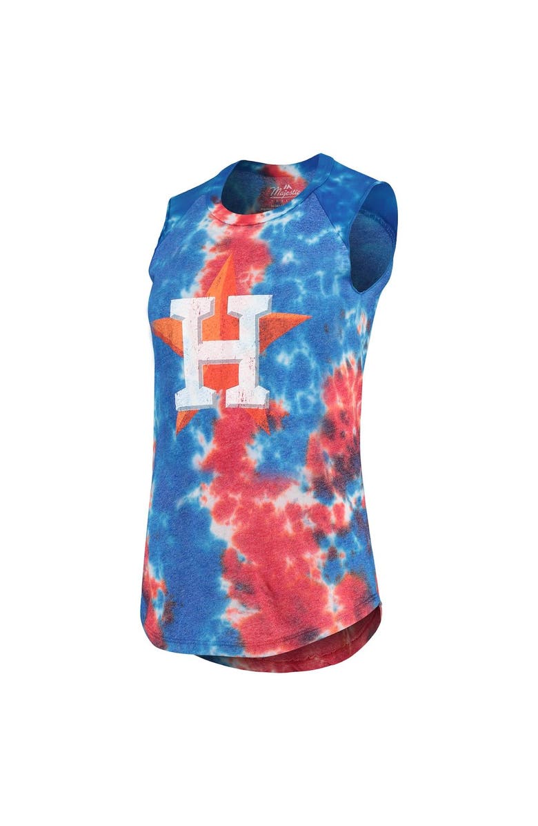 Majestic Threads Women's Majestic Threads Red/Blue Houston Astros Tie-Dye Tri-Blend Muscle Tank Top, Alternate, color, 