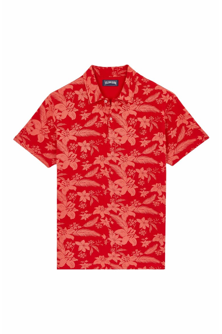 Men's Printed Lightening Flower Cotton Polo, Alternate, color, COQUELICOT