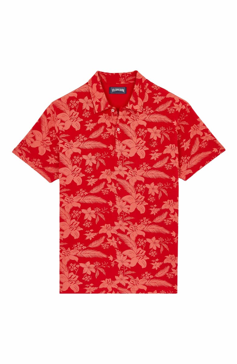 Vilebrequin Men's Printed Lightening Flower Cotton Polo, Alternate, color, Coquelicot