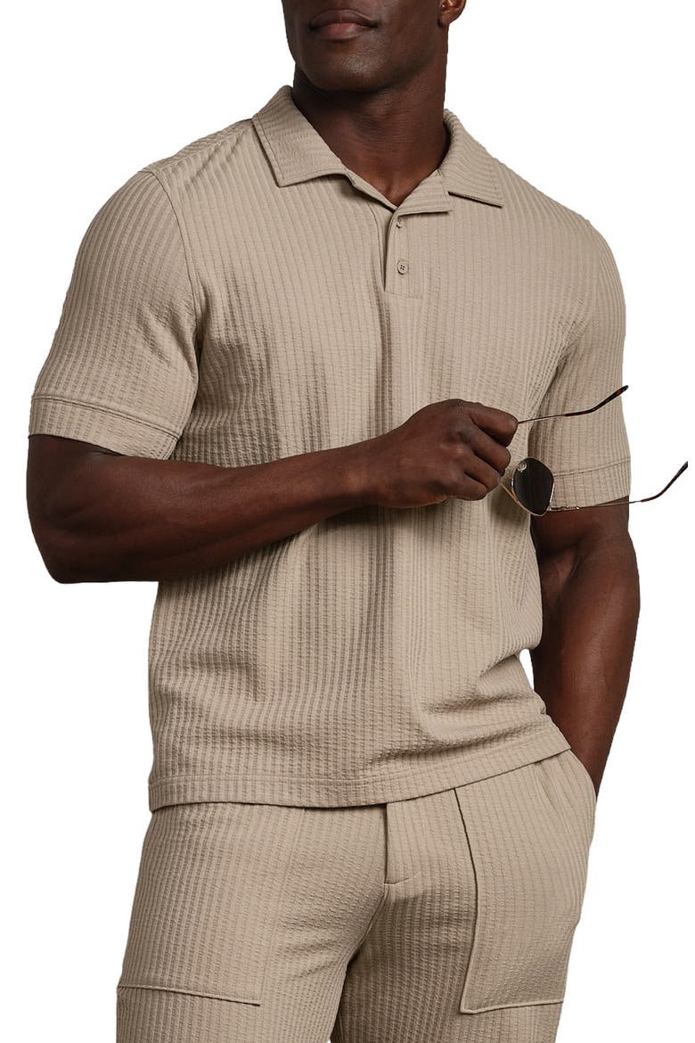 Casual Seersucker Polo, Main, color, TEAK BROWN