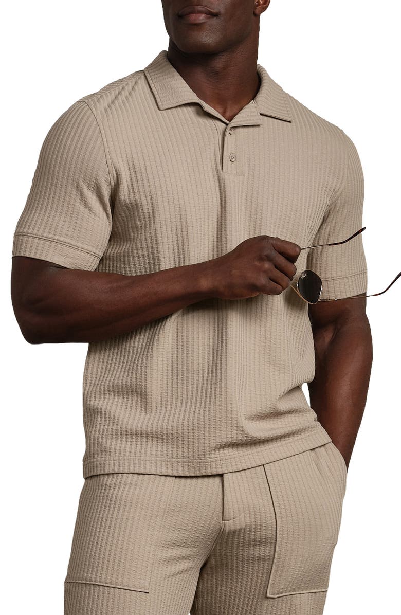 Rhone Casual Seersucker Polo, Main, color, Teak Brown