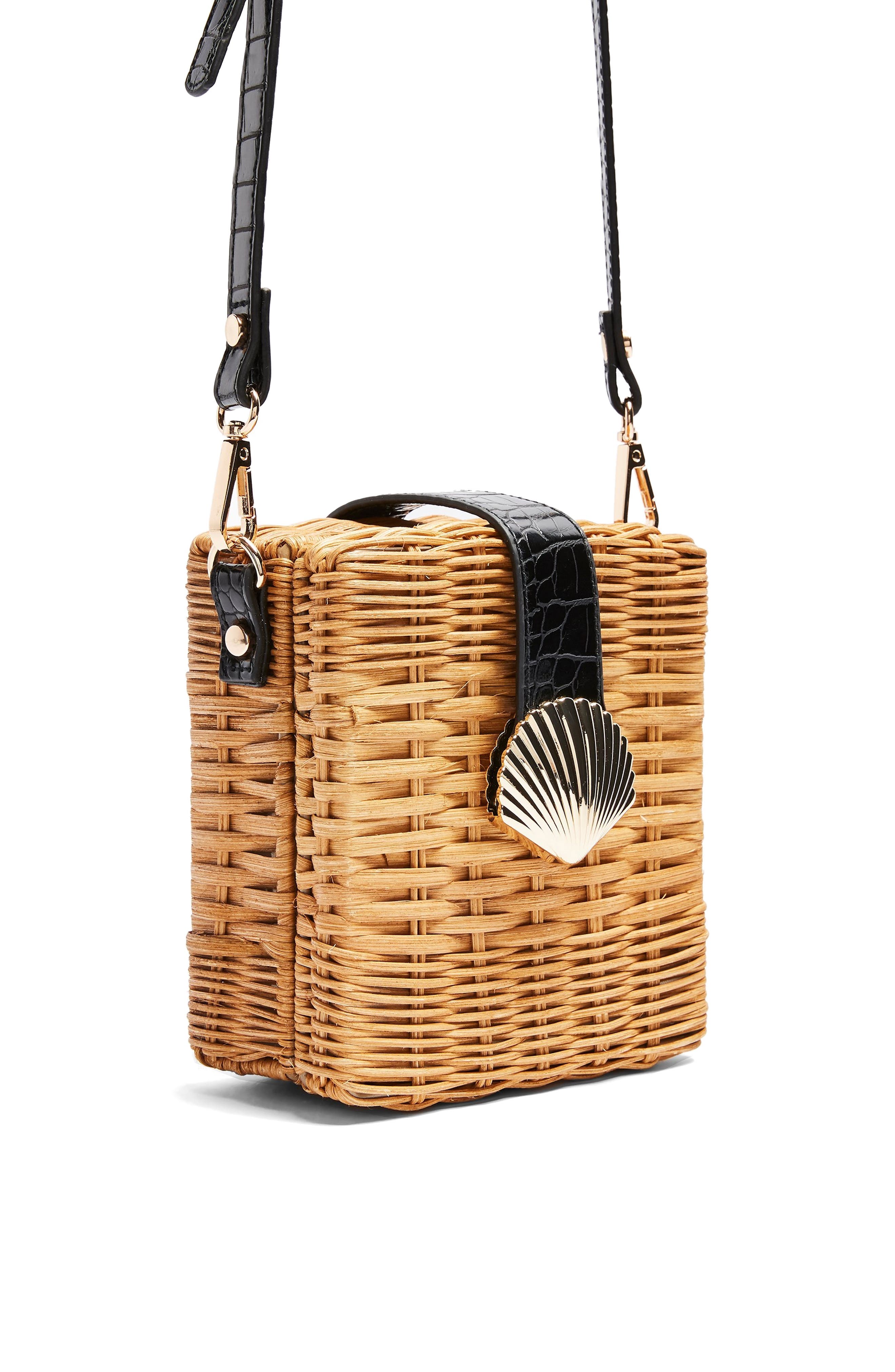 Topshop Shell Wicker Crossbody Bag, Alternate, color, 