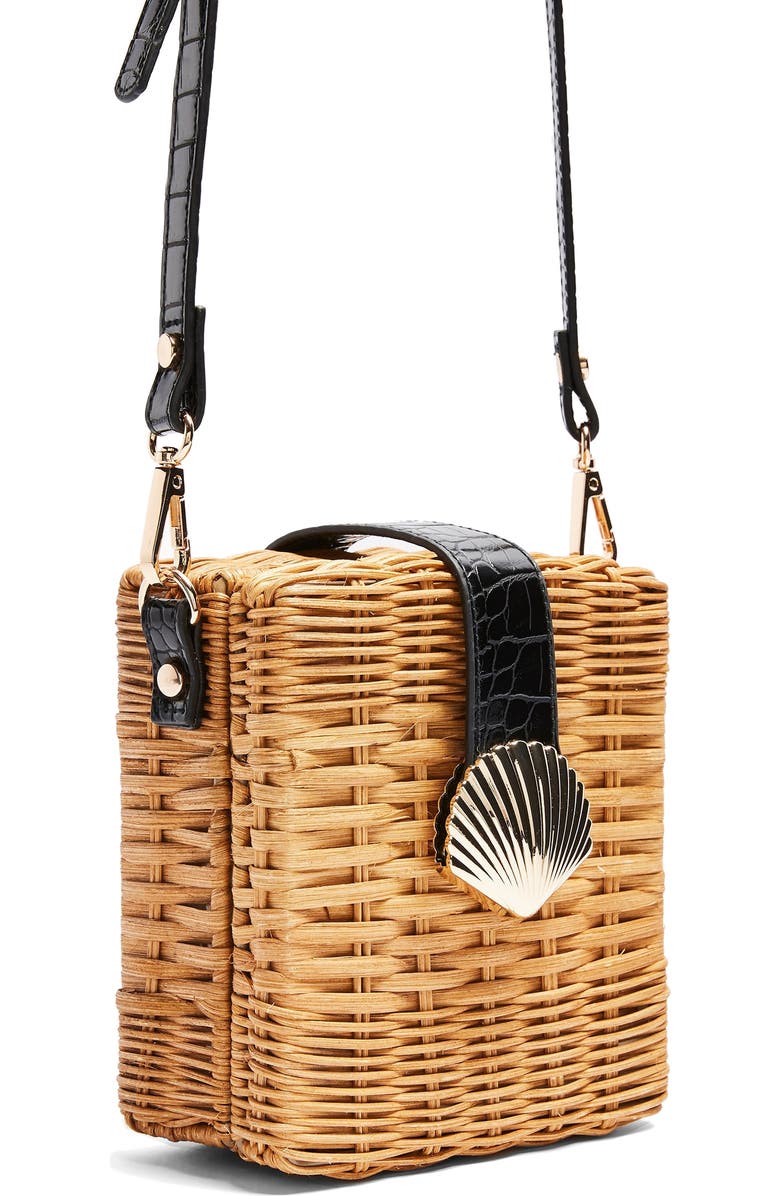 Topshop Shell Wicker Crossbody Bag, Alternate, color,